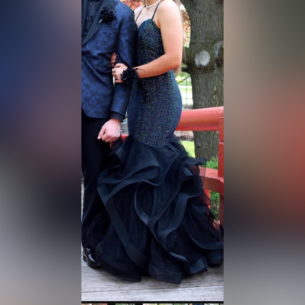 Size 8-10 Black Prom Dress with blue, green, and some orange shifting gems